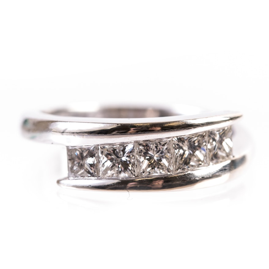 14K White Gold and Five-Stone Diamond Band