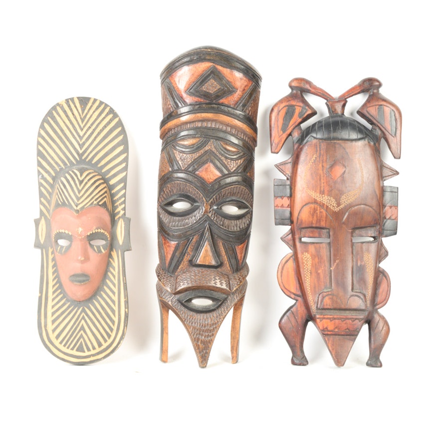 Collection of African Hand Carved Wooden Masks