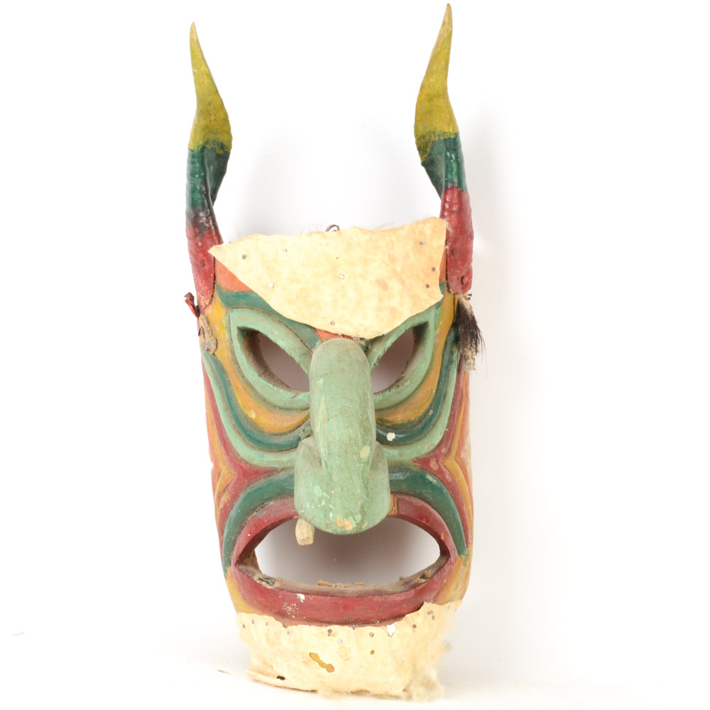 Mexican Folk Art Hand Carved Wooden Mask