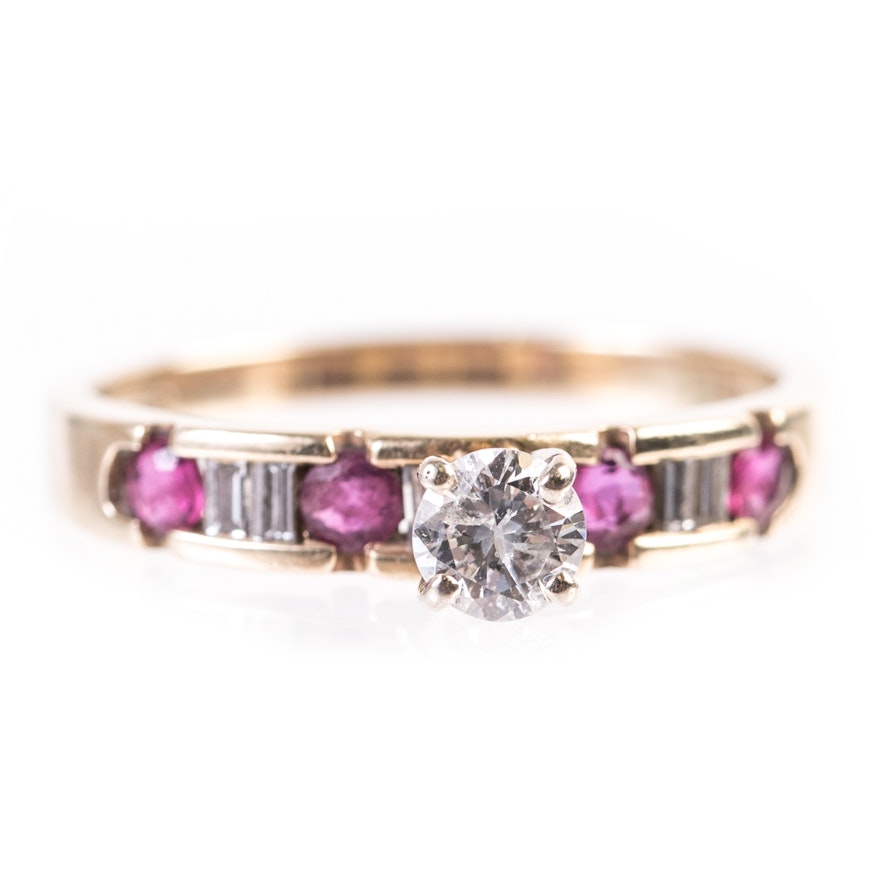 14K Yellow Gold, Diamond, and Ruby Ring