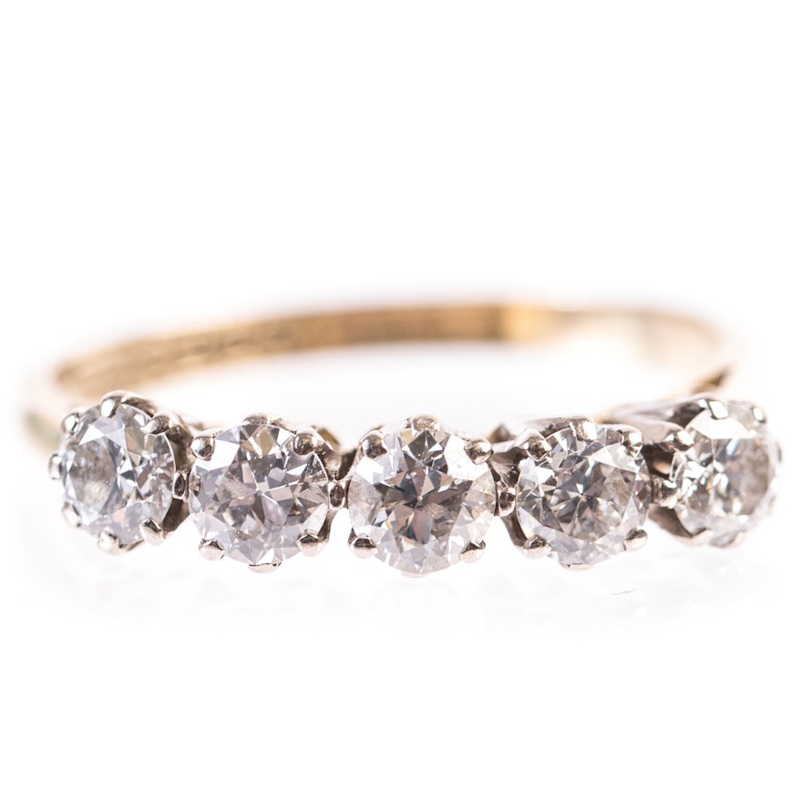 Vintage 18K Yellow Gold and Five-Stone Diamond Band