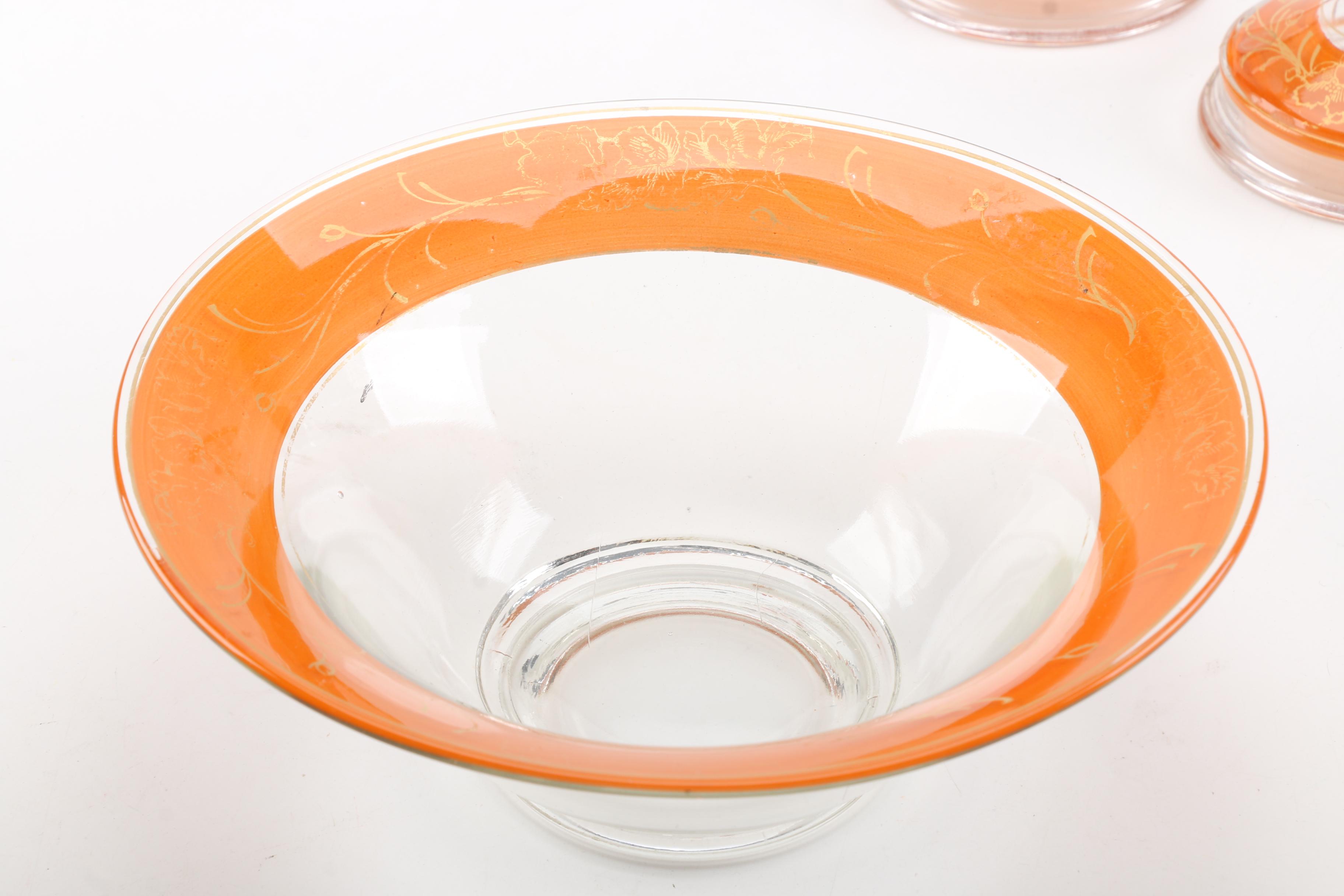 Vintage Gilt Glass Candlesticks and Serving Bowl