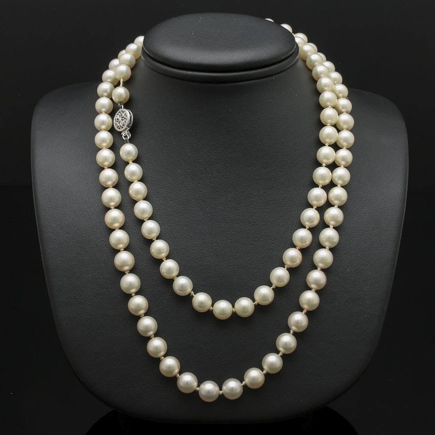 14K White Gold Cultured Pearl Necklace