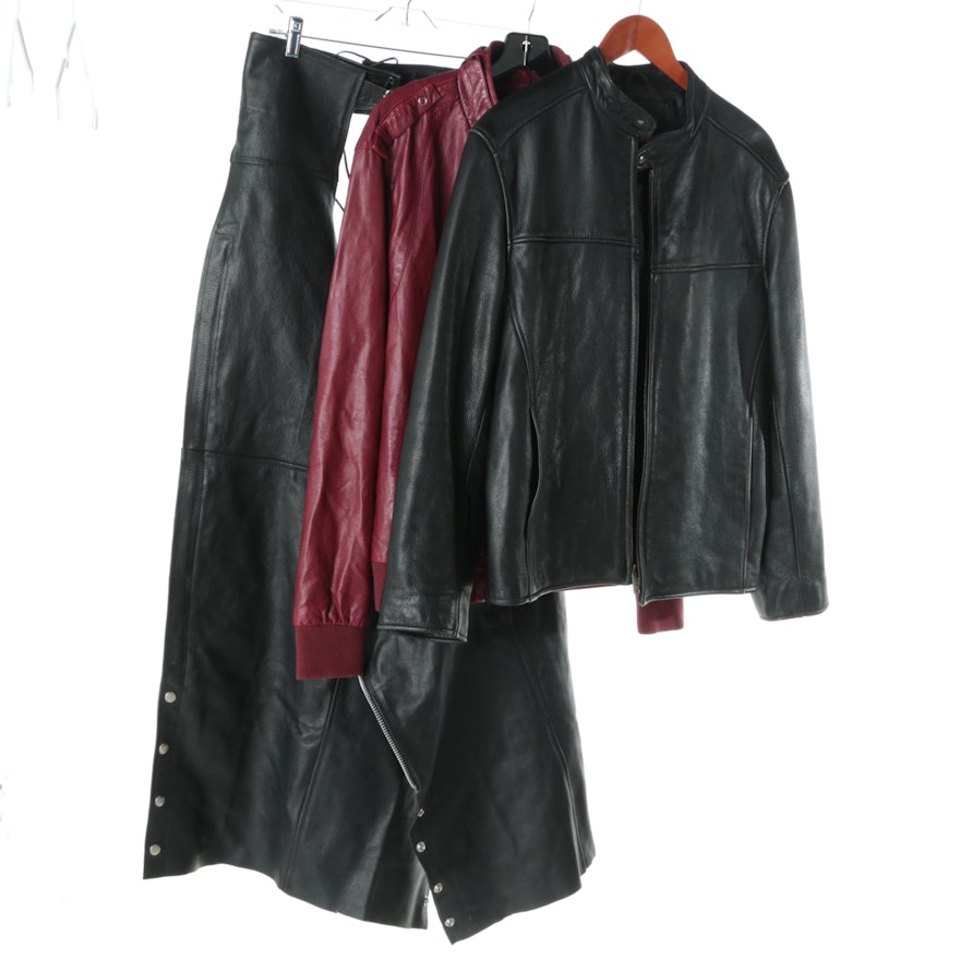 Men's Black and Red Leather Motorcycle Attire