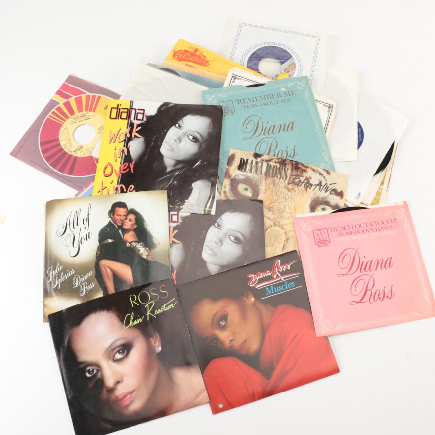 Diana Ross 45 rpm Records Including Signed Record With COA
