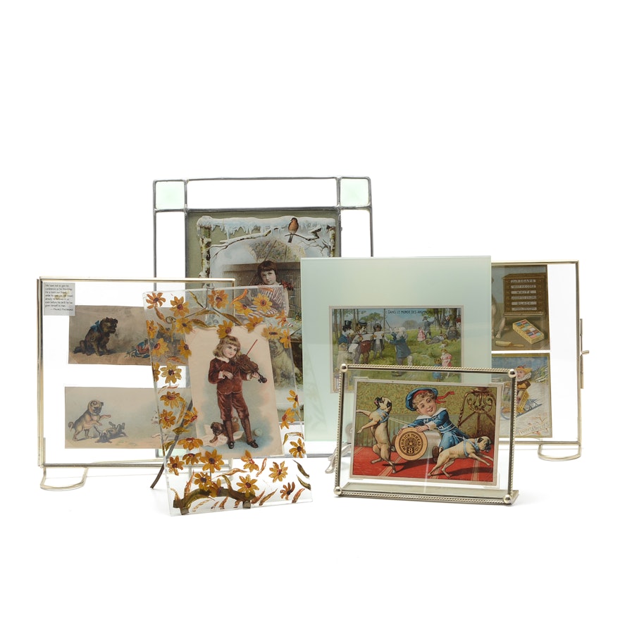 Late 19th Century Advertising Cards, Greeting Cards and Illustrations in Frames