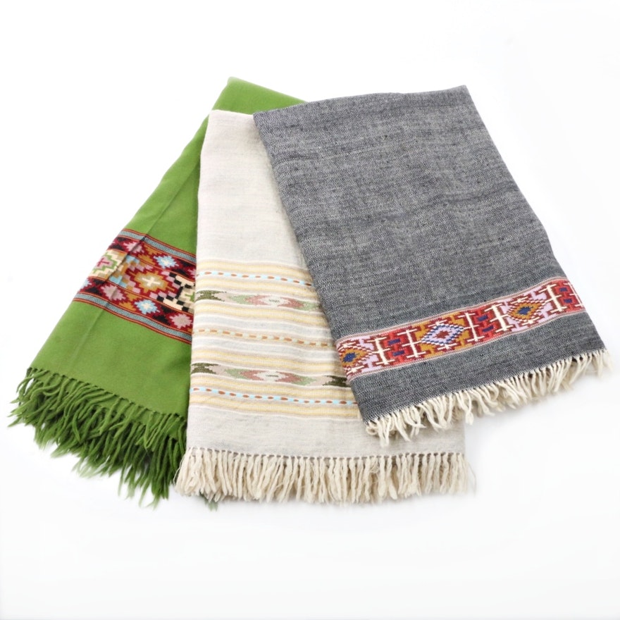 Three Hand Loomed Wool Textiles From Himachel Pradesh, India