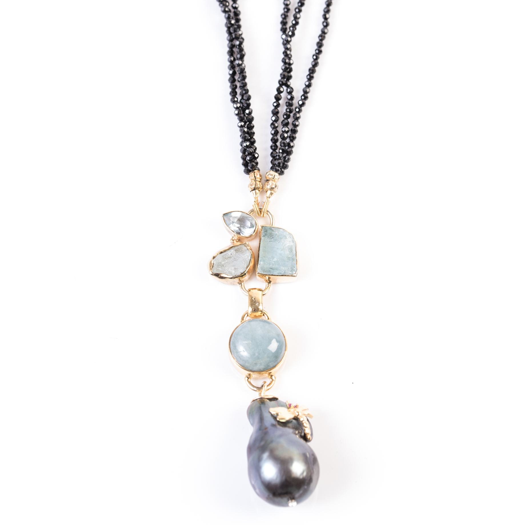 Sterling Silver, Black Spinel, Freshwater Pearl, and Multi-Gemstone Necklace