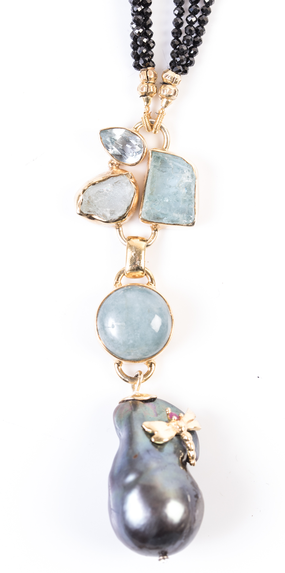 Sterling Silver, Black Spinel, Freshwater Pearl, and Multi-Gemstone Necklace