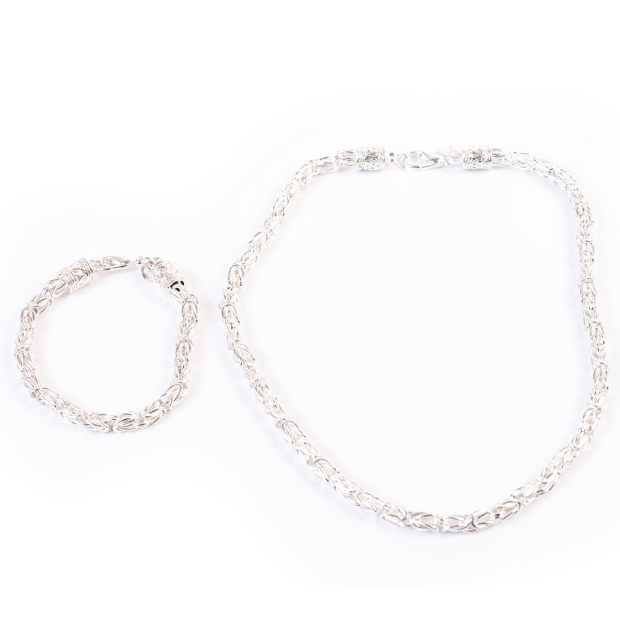 Sterling Silver Byzantine Necklace and Bracelet Set