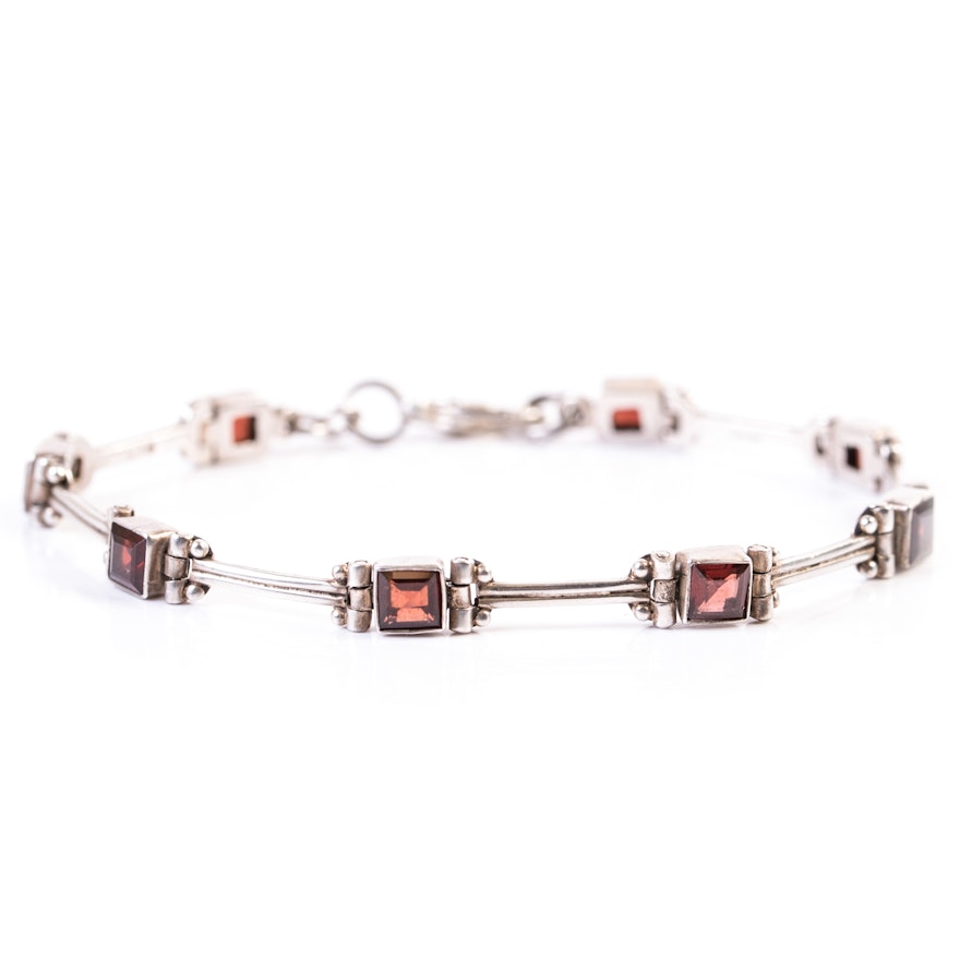 Sterling Silver and 7.20 CTW Garnet Bracelet