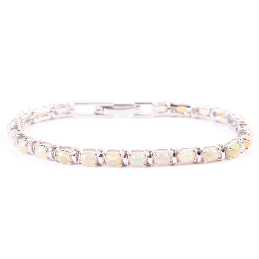 Sterling Silver and 7.04 CTW Opal Line Bracelet