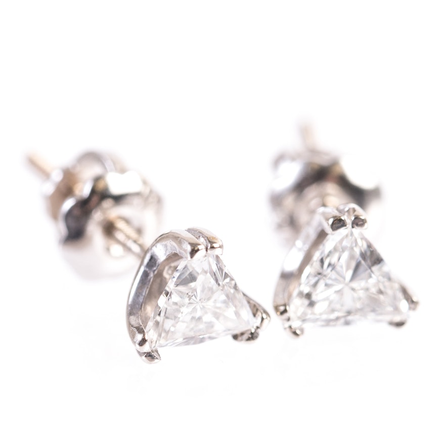 14K White Gold and Diamond Stud Earrings