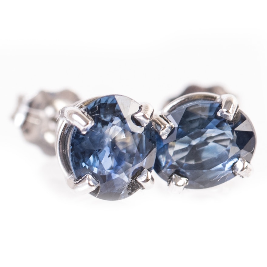 Platinum and 1.65 CTW Sapphire Stud Earrings