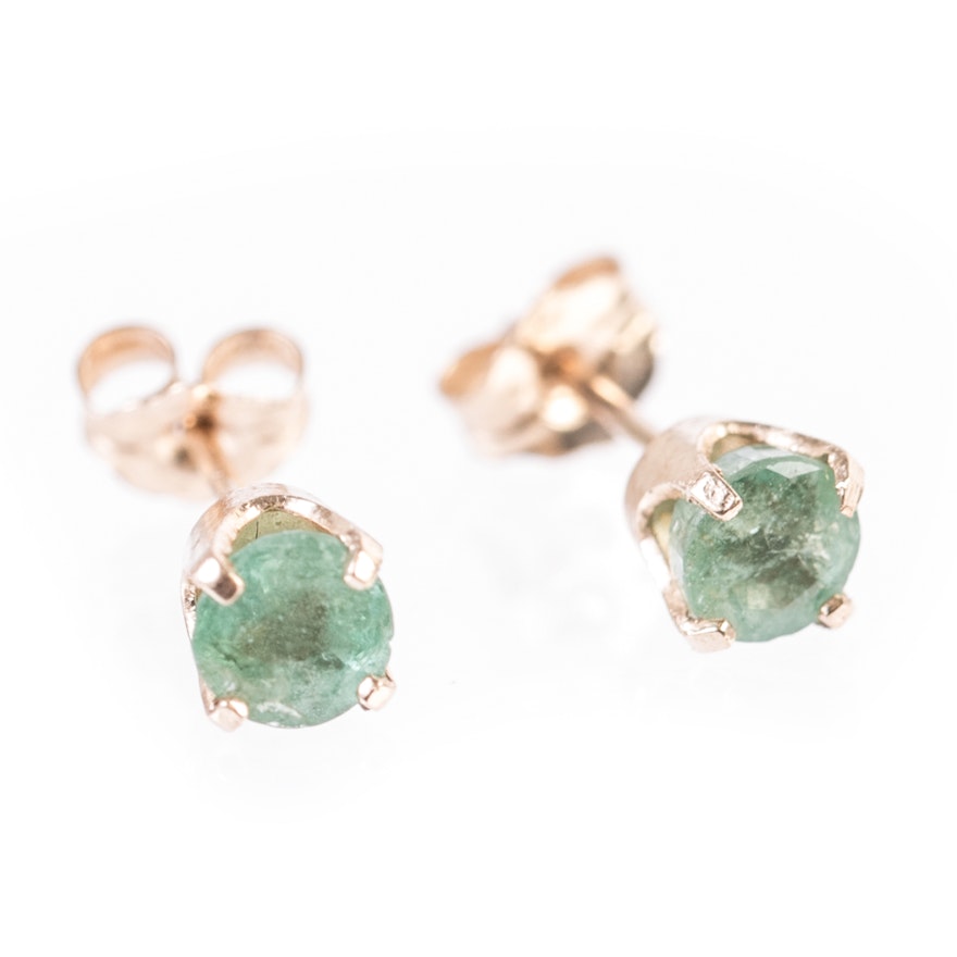 14K Yellow Gold and Emerald Stud Earrings