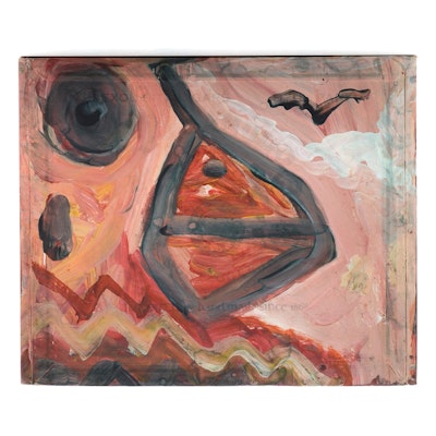 Robert Wright Folk Art Gouache Painting on a Cigar Box Robert Wright Folk Art Gouache Painting on a Cigar Box