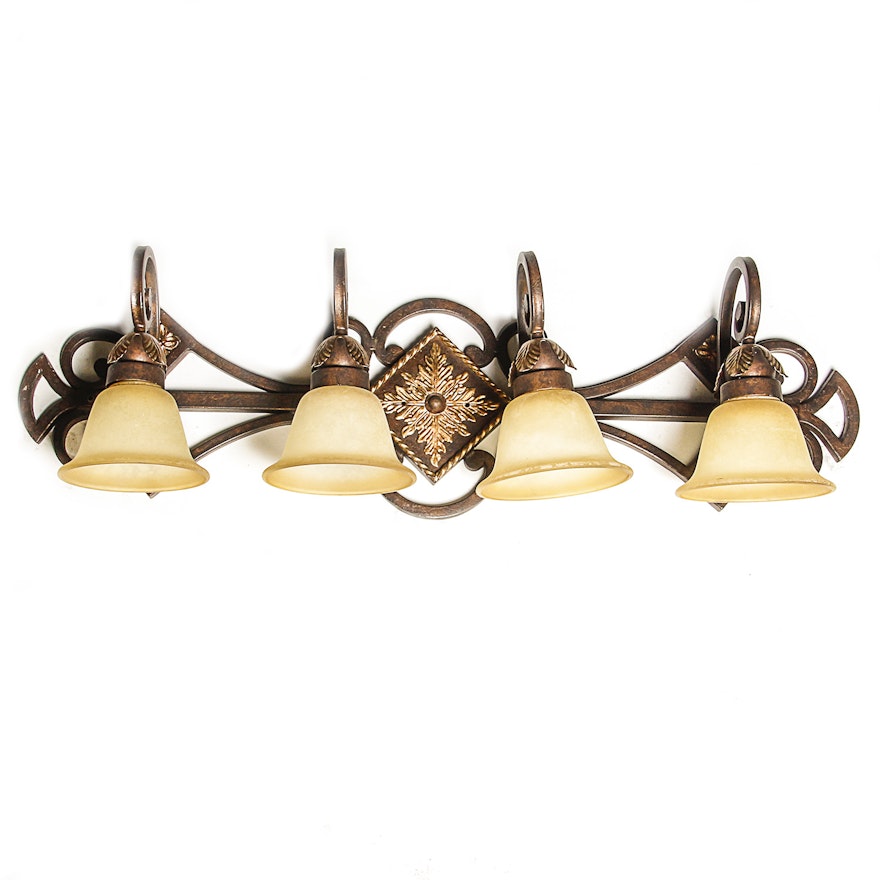 Wrought Iron Wall Light Featuring Four Glass Shades