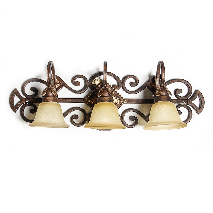 Wrought Iron Wall Light with Glass Shades