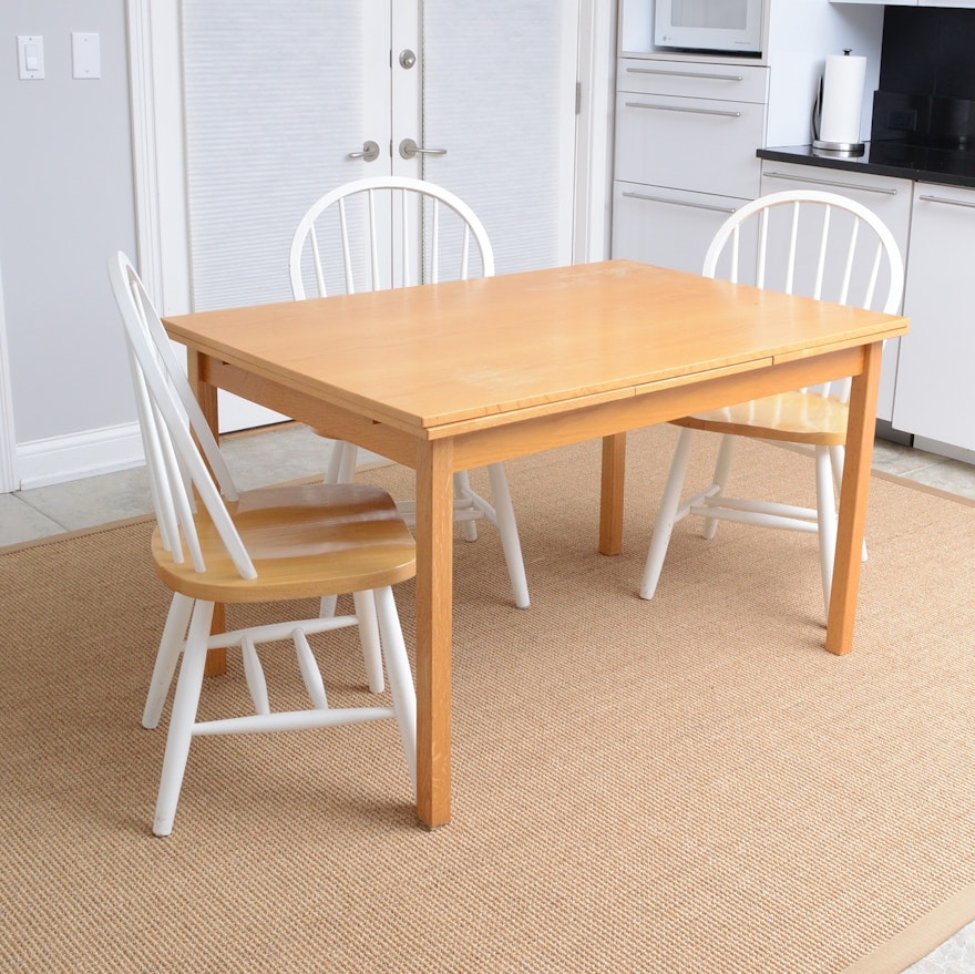 Danish Made Oak Kitchen Table and Three Windsor Chairs