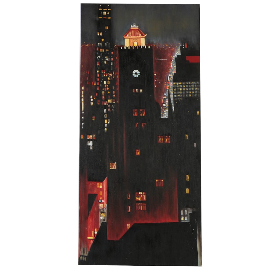 "New York, Night, 1928-1929" Oil on Canvas After Georgia O'Keefe