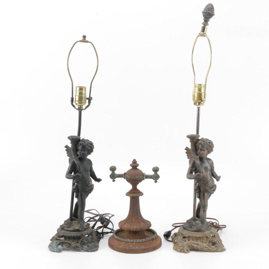 Metal Angel Table Lamps and Metal Statue