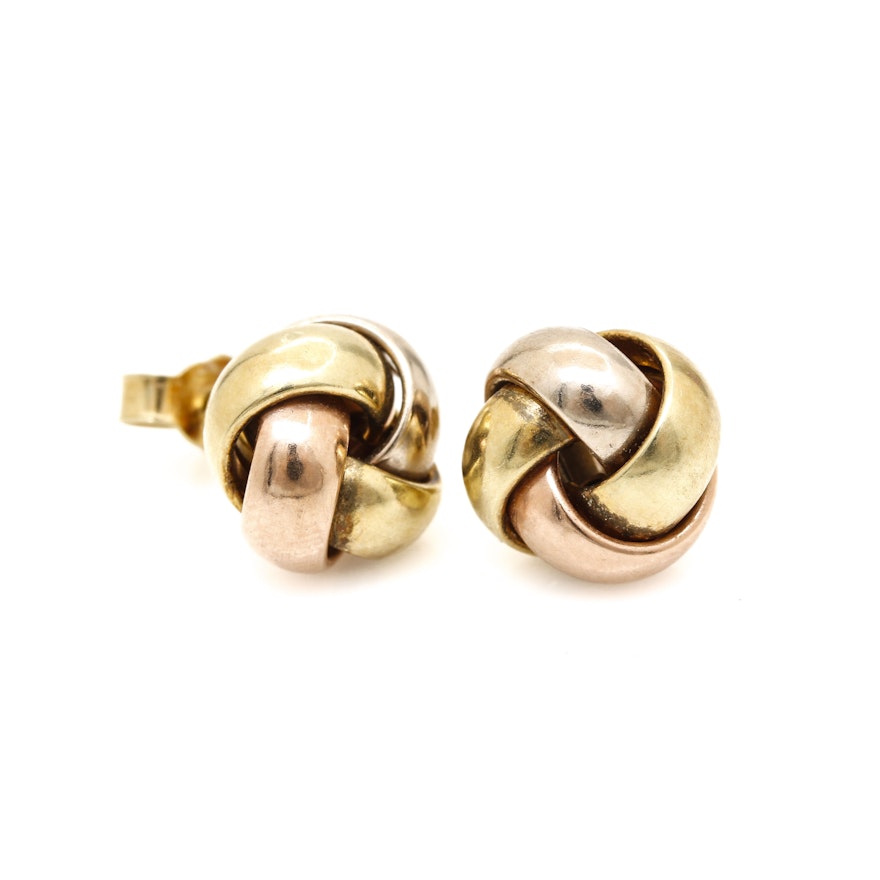 14K Tri Tone Gold Stud Earrings