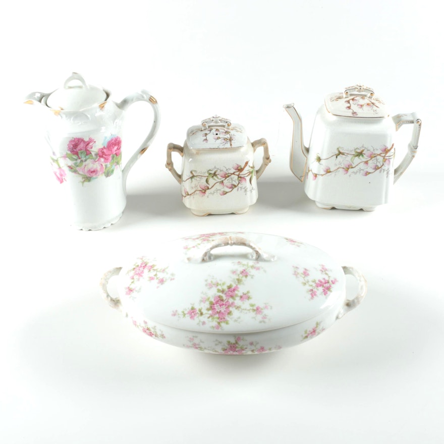 Floral Ceramic and Porcelain Serveware Including T&R Boote