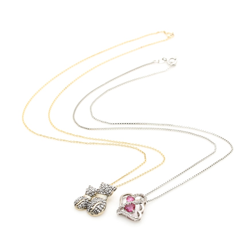 Sterling Silver Necklaces Including Diamonds and Rubies
