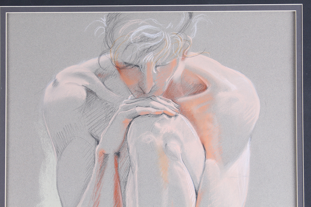 Claudia Hammer Pastel Drawing of Female Nude "Green Cushion"