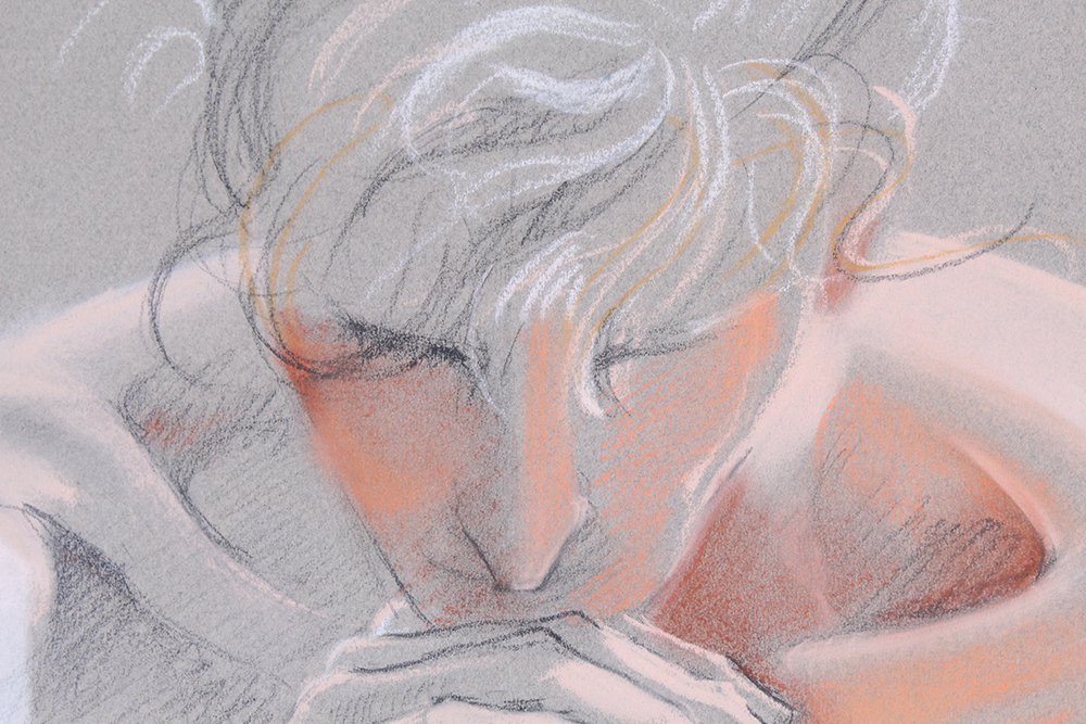 Claudia Hammer Pastel Drawing of Female Nude "Green Cushion"