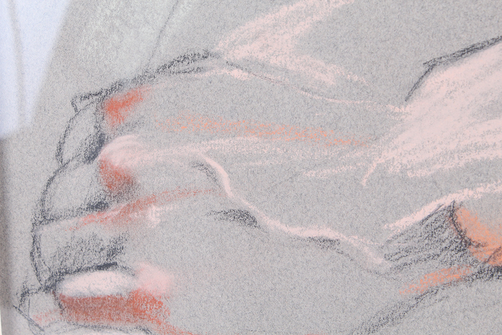 Claudia Hammer Pastel Drawing of Female Nude "Green Cushion"