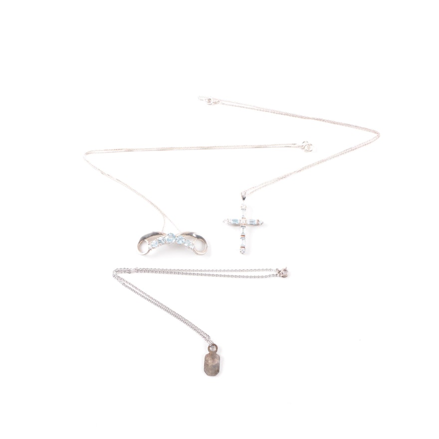 Sterling Silver Necklace Selection Including Blue Topaz