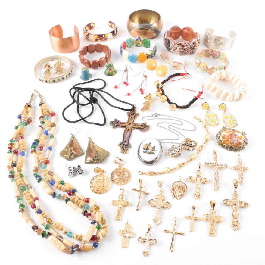 Costume Jewelry Featuring Religious Cross Pendants