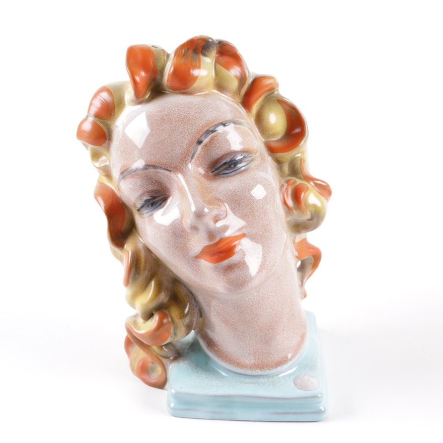 Mid-Century Czech Ceramic Head of a Woman