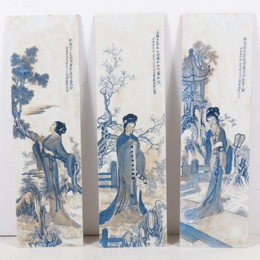Chinese Glazed Ceramic Tiles with Figural Scenes