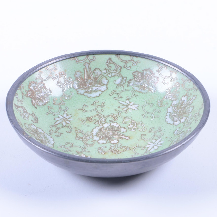 Vintage Japanese Metal and Porcelain Bowl