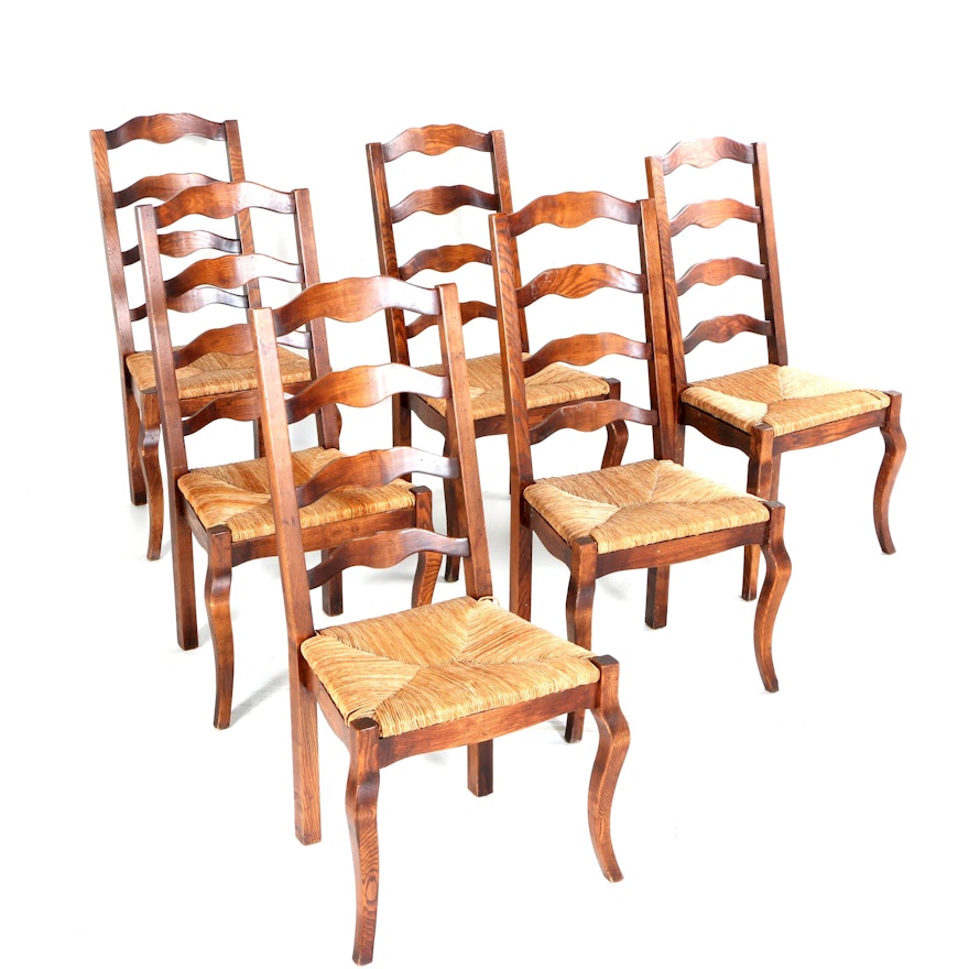 Six Oak and Rush Ladder Back Chairs