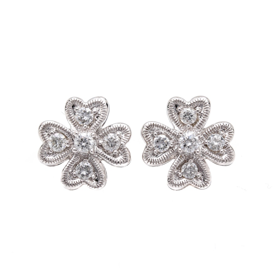 14K White Gold 1.00 CTW Diamond Earrings