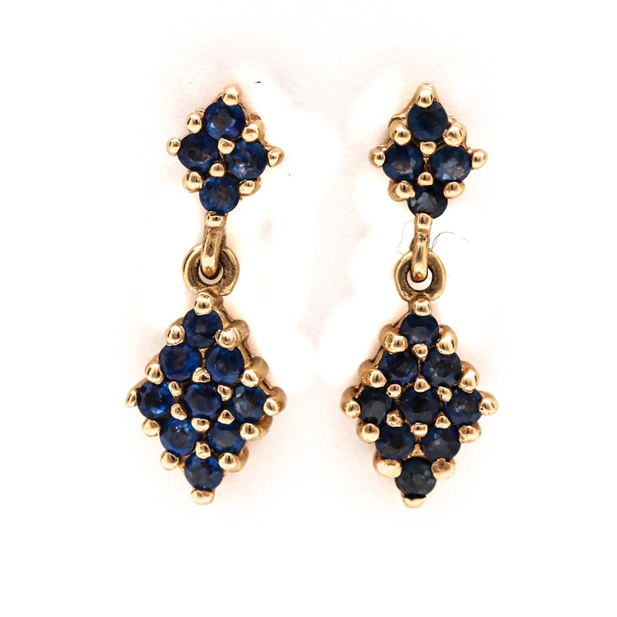 14K Yellow Gold Blue Sapphire Earrings