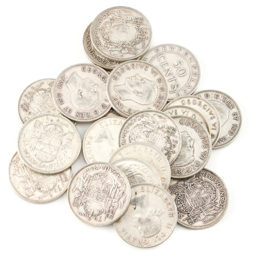 Twenty Silver Canadian Half Dollars
