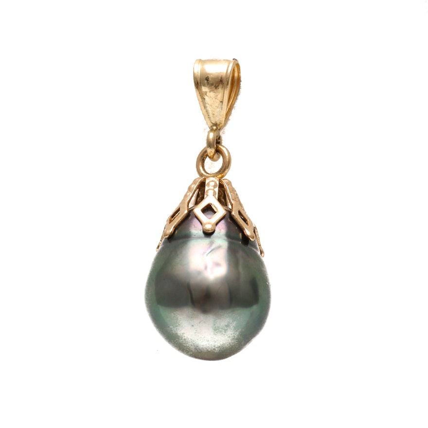 14K Yellow Gold Cultured Tahitian Pearl Pendant