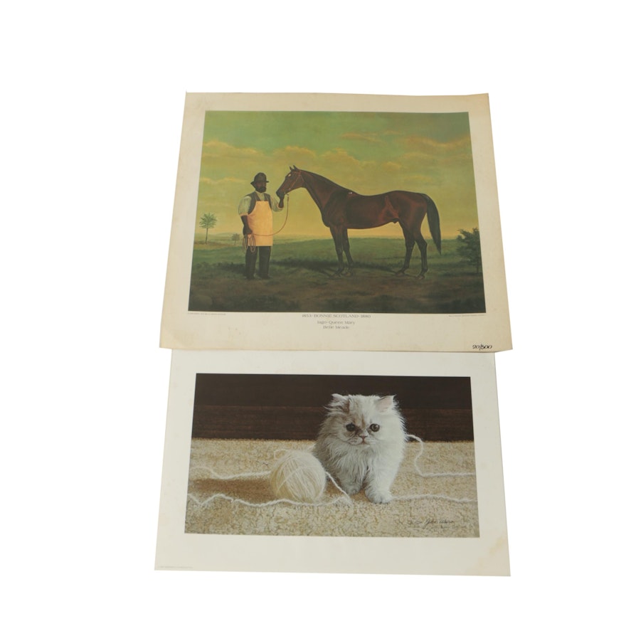 Two Limited Edition Offset Lithograph Prints of a Horse and a Cat