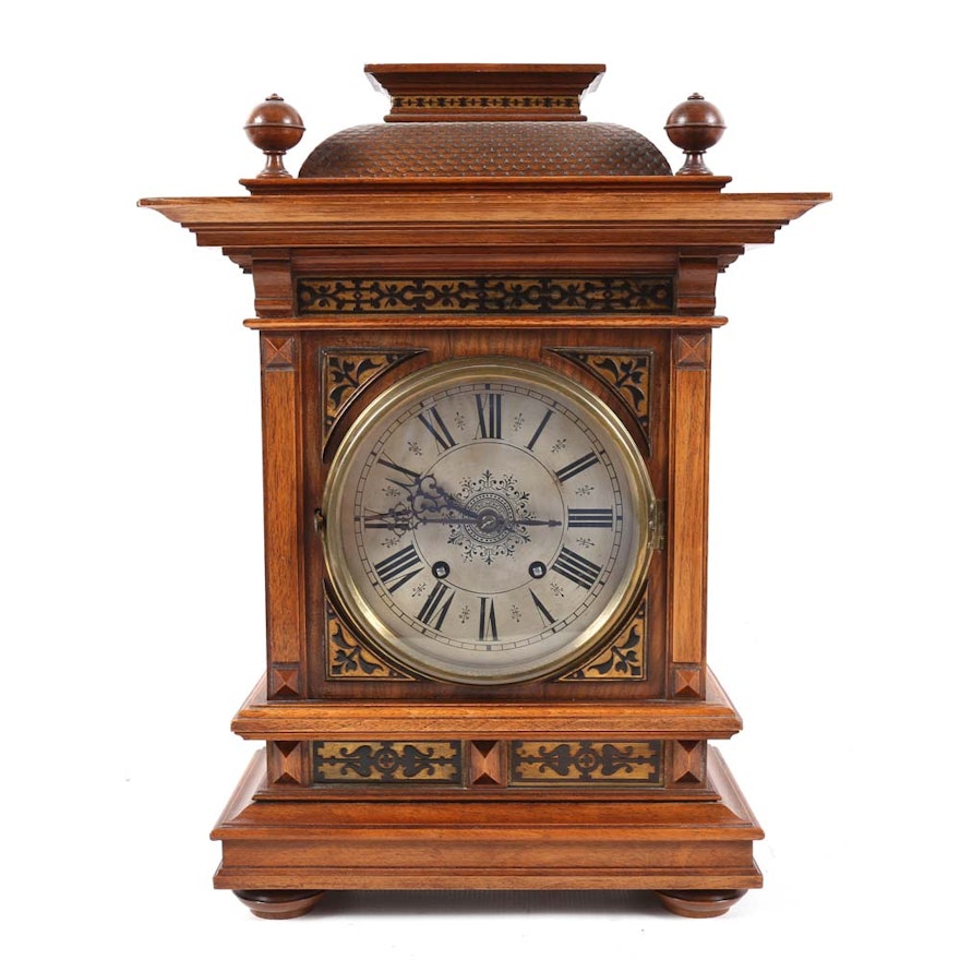 Vintage European Walnut Mantel Clock