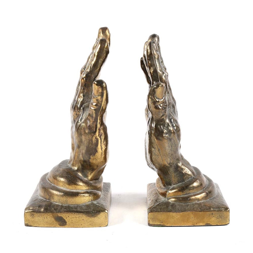 Raised Hands French Spelter Bookends