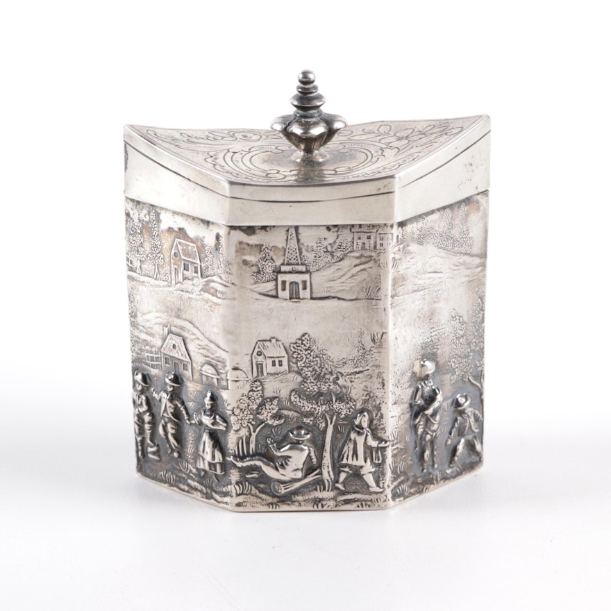 800 Silver Chased and Repoussé Tea Caddy Attributed to Wolf & Knell