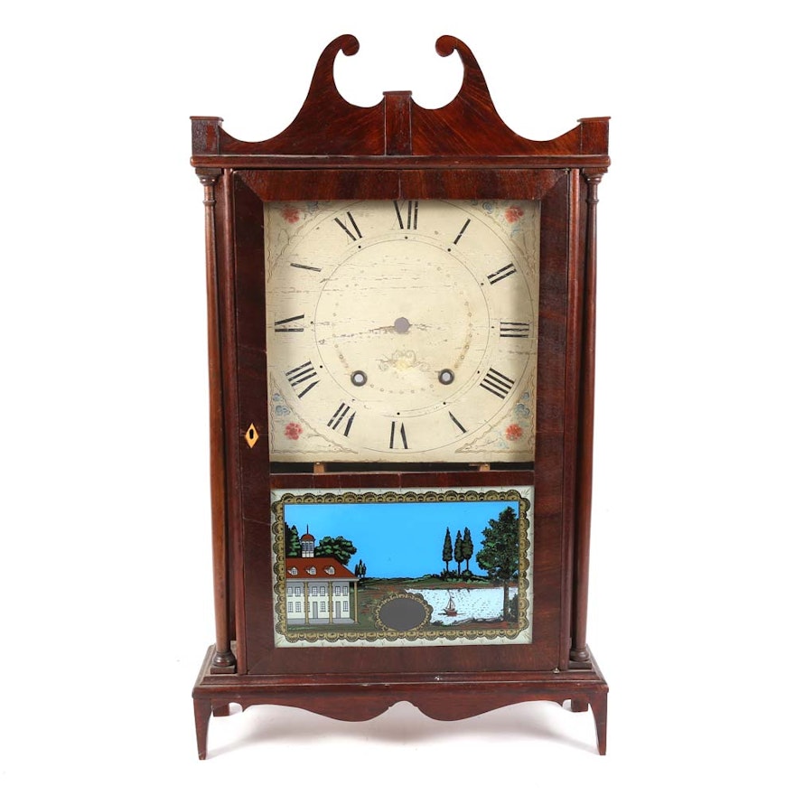 Modernized 1825 Seth Thomas Pillar and Scroll Shelf Clock