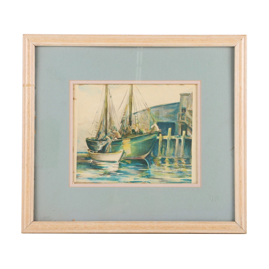 Offset Lithograph Print of After Painting of Fishing Boats