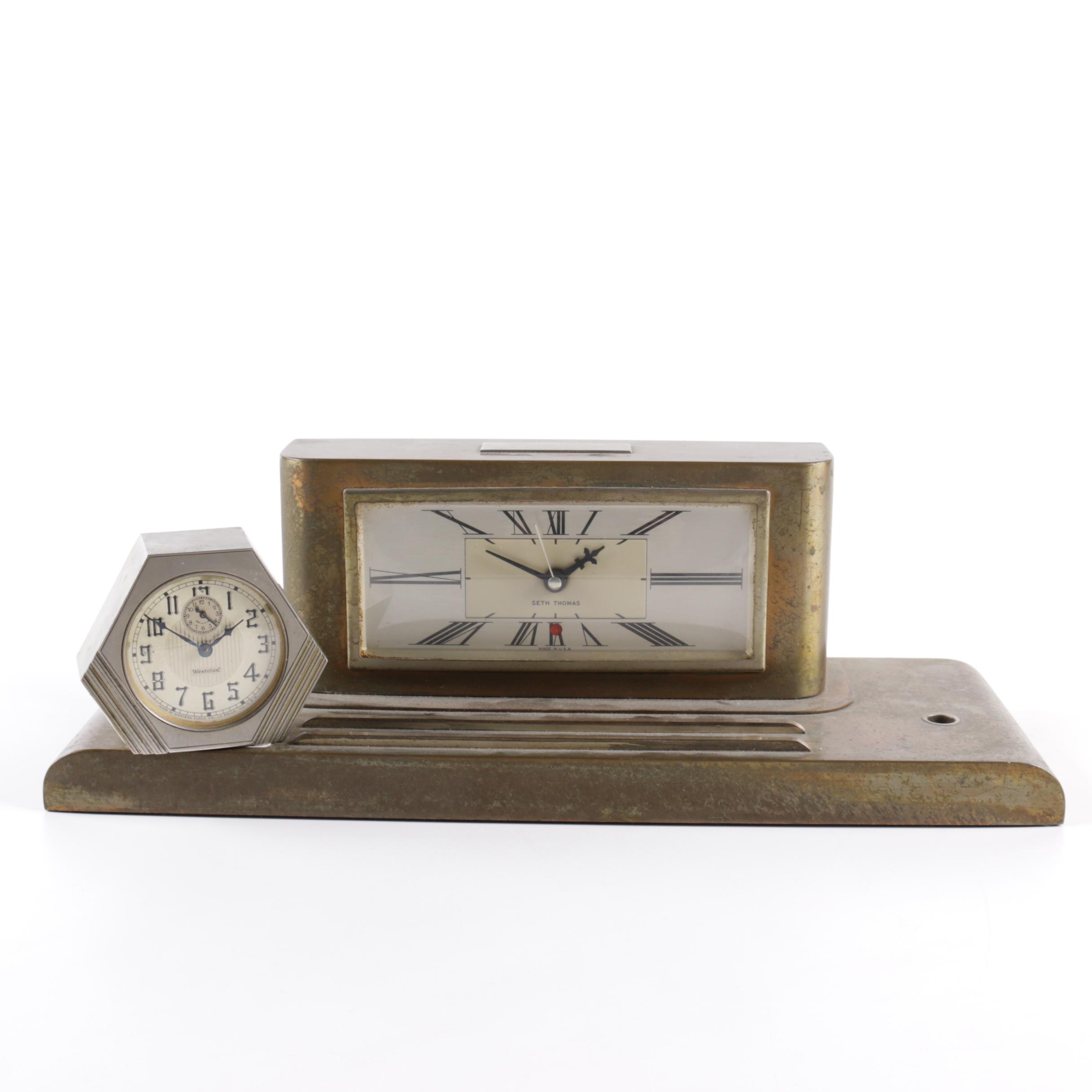 Seth Thomas Desk Clock and Westclox Art Deco Clock