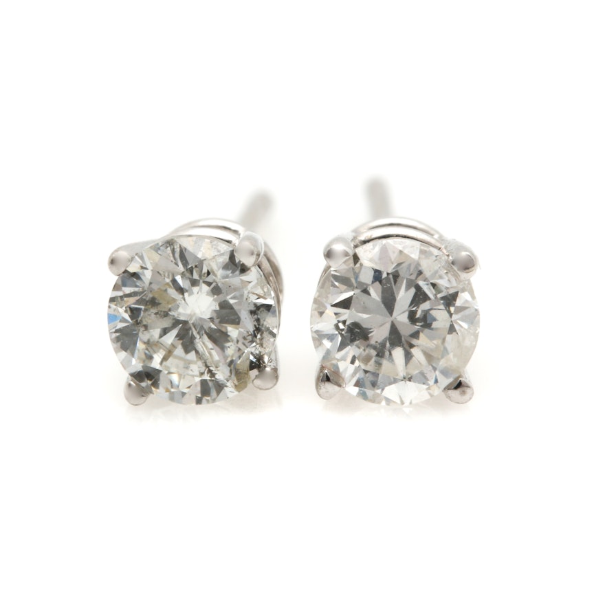 14K White Gold Diamond Solitaire Earrings
