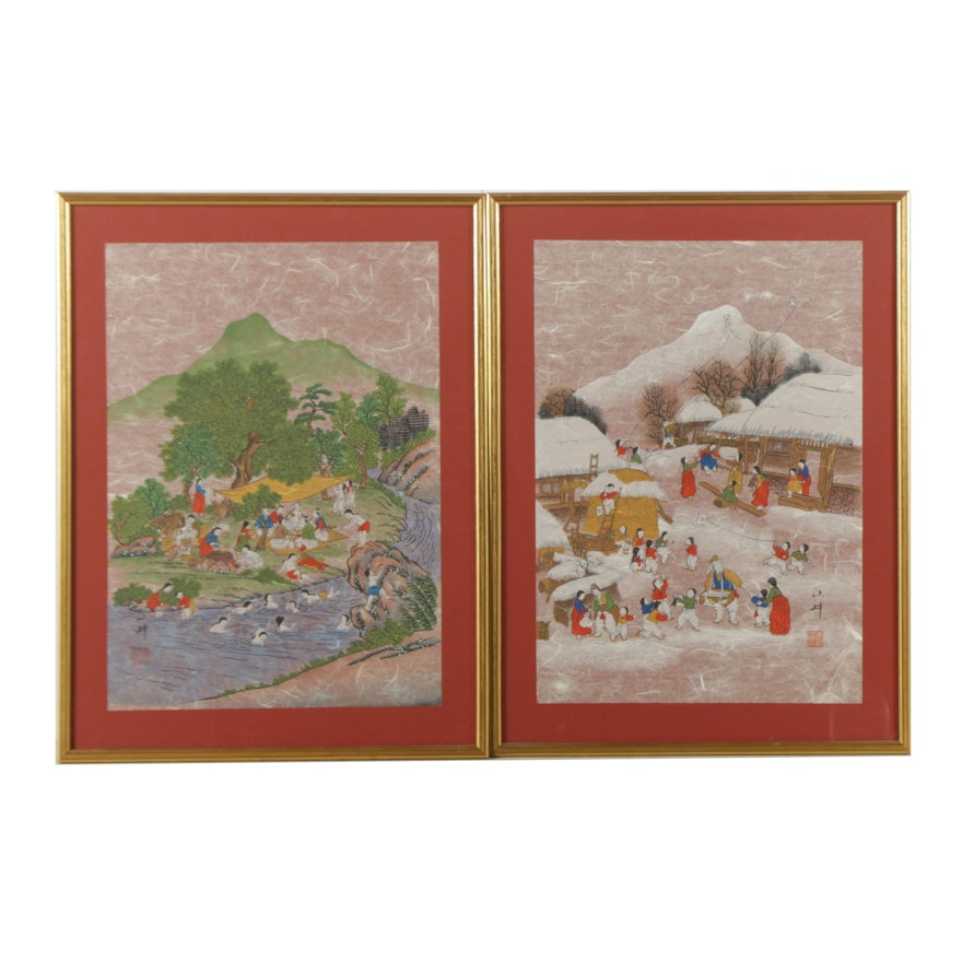 Pair of Ukiyo-e Woodcut Prints on Paper